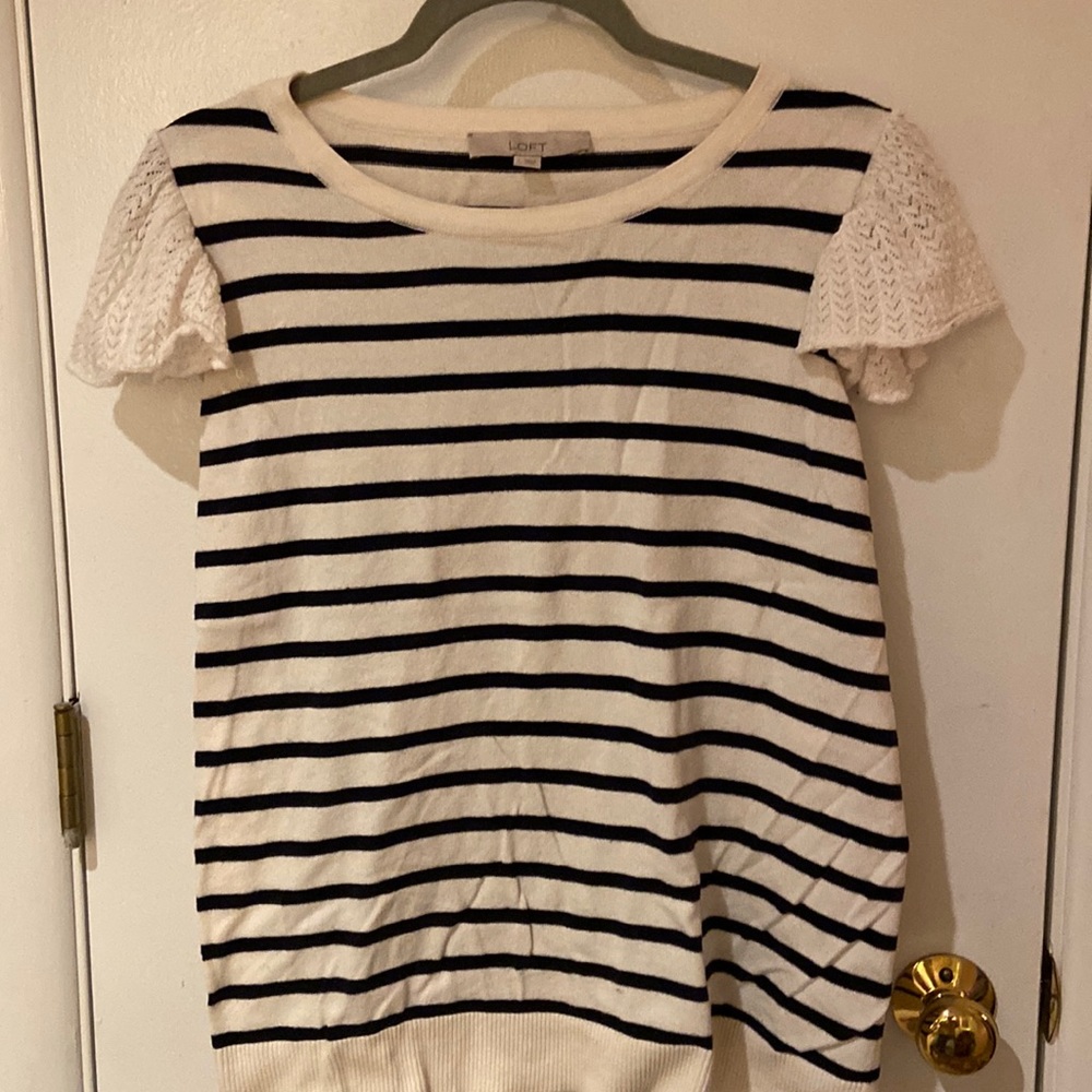 Black and white cap sleeve Loft sweater size L